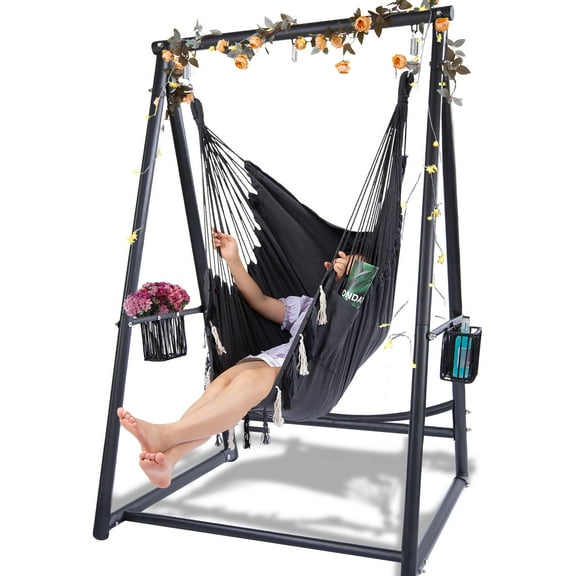 YOXIFOC Heavy Duty Hammock Chair with Stand Set, Black