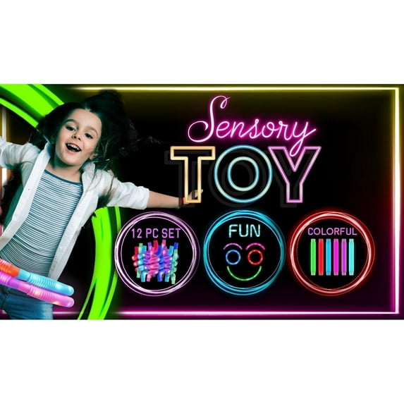 YOYO World Krunch Pop Glow Tubes, Light Up Glow Sticks for Kids, Stress Relief Sensory Toys | 12 Pcs