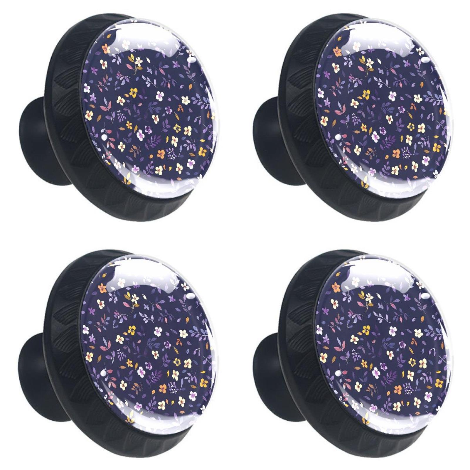 YOYOAMOY 4Pack Round Knob Floral Purple Pretty Printed