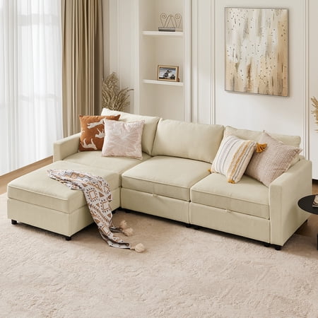 YOYOMAX Convertible U-Shaped Sectional Sofa Couch with 4 Seats 4 Backs, Modern Modular Sleeper with Storage for Living Room, Beige
