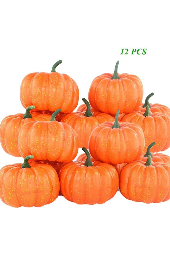 12Pcs Pumpkin Decoration Set Artificial Mini Pumpkins Decor for Fall Harvest Thanksgiving Halloween Party
