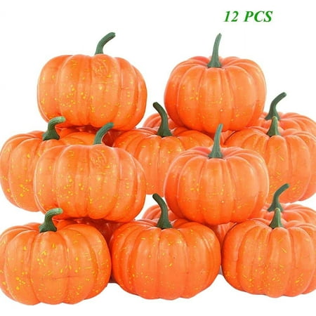 YOYTOO 12Pcs Pumpkin Decoration Set Artificial Mini Pumpkins Decor for Fall Harvest Thanksgiving Halloween Party