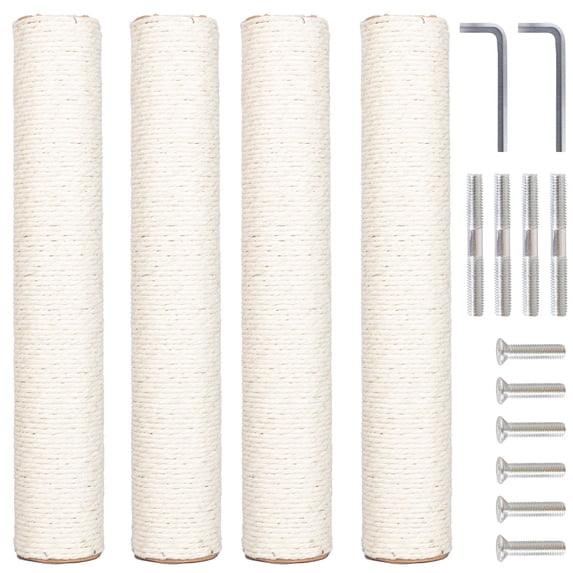 YOYTOO 15.7" Cat Scratching Post Replacement Cat Scratcher Refill Poles for Indoor Cats with M8 Screws, White, 4Pcs