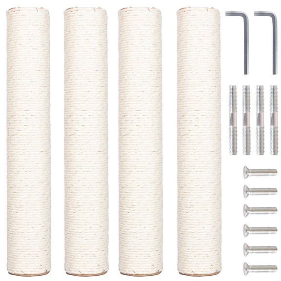 YOYTOO 15.7" Cat Scratching Post Replacement Cat Scratcher Refill Poles for Indoor Cats with M8 Screws, White, 4Pcs