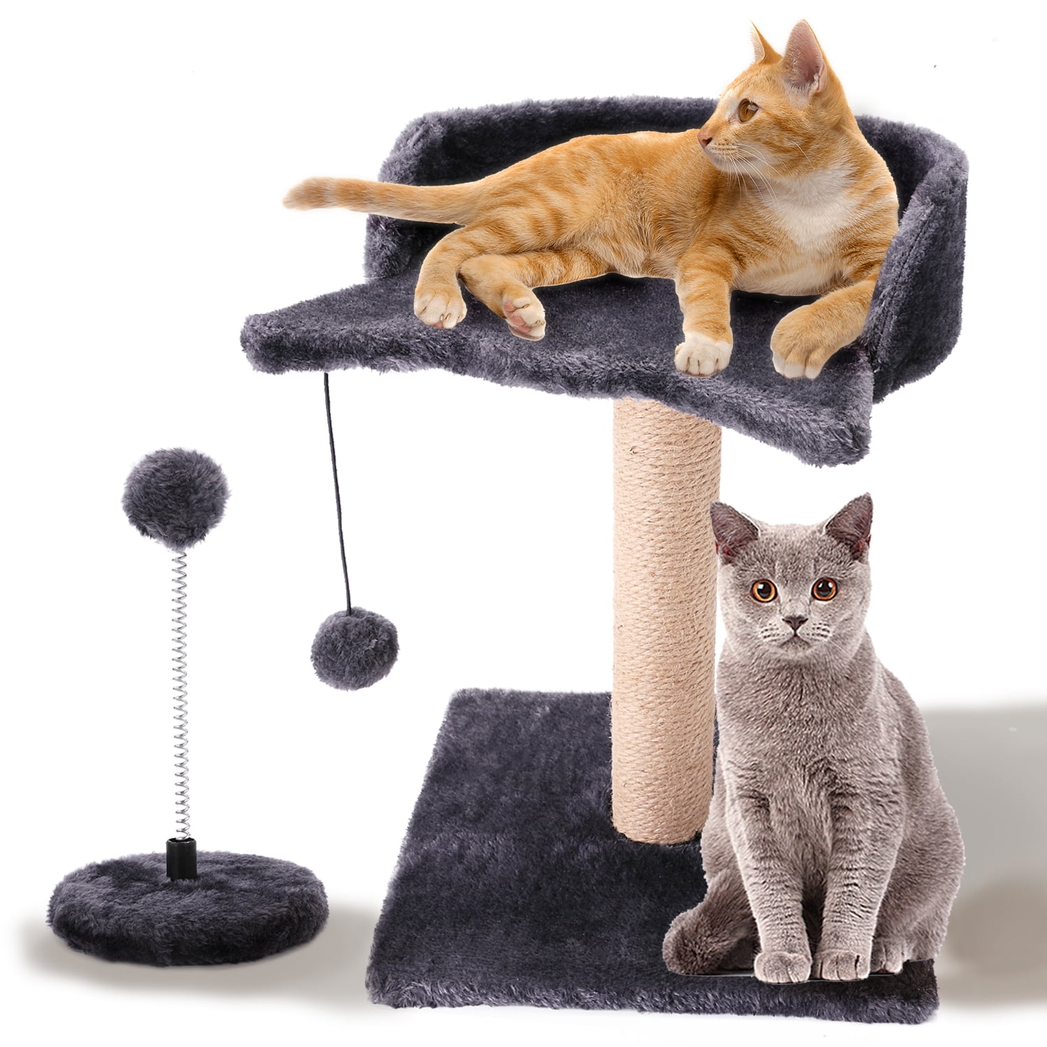 YOYTOO 16" Cat Tree Tower Scratching Post with Perch, Sisal Cat Scratchers Poles for Indoor Small Medium Cats, Gray