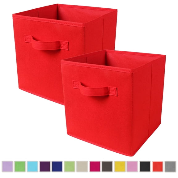 YOYTOO 2 Pack Cube Storage Bins with Handle, 11" Foldable Fabric Cube Organizer Baskets for Shelves and Cubby Organizers, Red