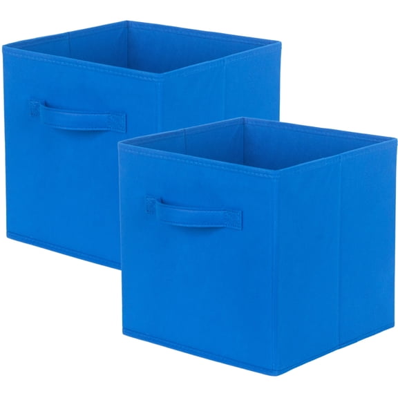 YOYTOO 2 Pack Cube Storage Bins with Handle, 11" Foldable Fabric Cube Organizer Baskets for Shelves and Cubby Organizers, Royal Blue