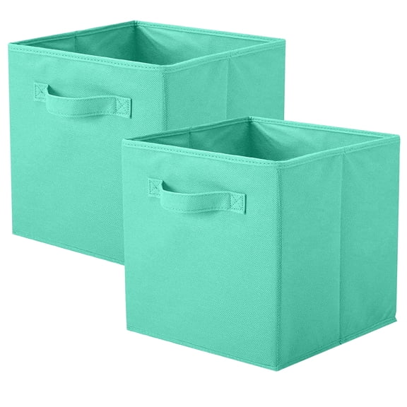 YOYTOO 2 Pack Foldable Cube Storage Bins, 11" Collapsible Fabric Cube Organizer Baskets Bins, Mint Green