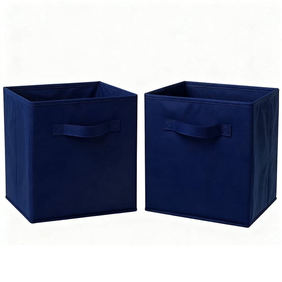 YOYTOO 2 Pack Foldable Cube Storage Bins, 11" Collapsible Fabric Cube Organizer Baskets Bins, Navy Blue