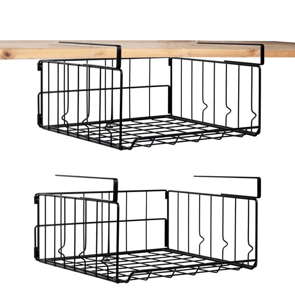 YOYTOO 2 Pack Under Shelf Basket, Cabinet Storage Hanging Baskets Organizer Wire Rack Shelves for Kitchen Pantry, Black