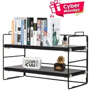 YOYTOO Desk Shelf Organizer, 2 Tier Desktop Organizers Storage Shelves Tabletop Bookshelf for Home Office, Black