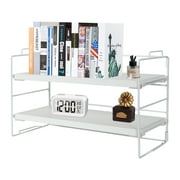 YOYTOO Desk Shelf Organizer, 2 Tier Desktop Organizers Storage Shelves Tabletop Bookshelf for Home Office, White