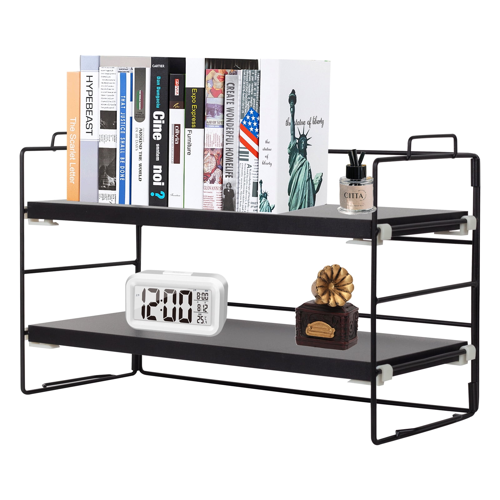 YOYTOO 2 Tier Desk Shelf Organizer, Wooden Desktop Bookshelf Organizers