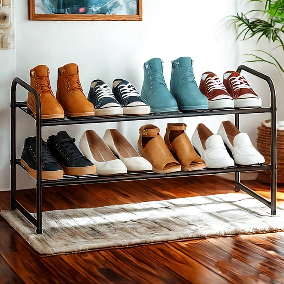 Graduated Shoe Rack YOYTOO 2 Tier Shoe Rack, Stackable Metal Shoes Storage Rack Organizer ...