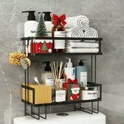 YOYTOO Over the Toilet Storage Shelf, 2 Tier Freestanding Bathroom Caddy Organizer Behind Toilet Stand Shelves Towel Rack, Black