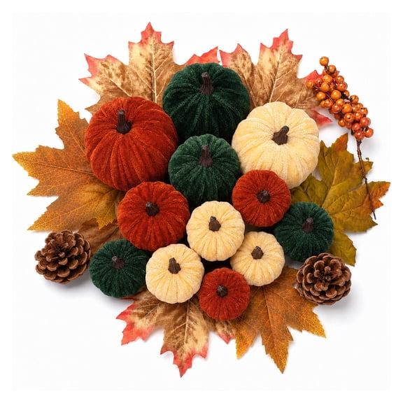 YOYTOO 21Pcs Velet Pumpkin Decoration Set Artificial Mini Pumpkins Decor for Fall Harvest Thanksgiving Halloween Party, Multicolor