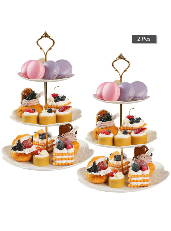 YOYTOO 2Pcs 3 Tier Cake Display Stand Holder Dessert Fruit Serving Stand for Wedding Party White