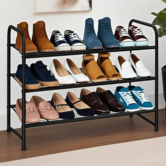 YOYTOO 3 Tier Shoe Rack, Stackable Metal Shoes Storage Rack Organizer Shelf for Closet Entryway