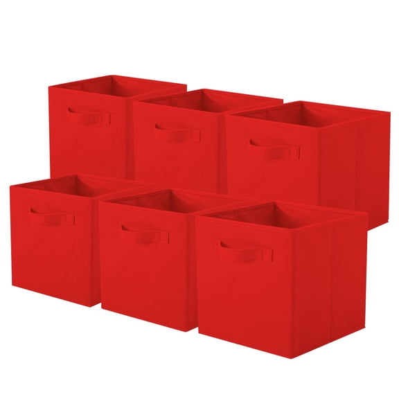 YOYTOO 6 Pack Cube Storage Bins with Handle, 11" Foldable Fabric Cube Organizer Baskets for Shelves and Cubby Organizers, Red