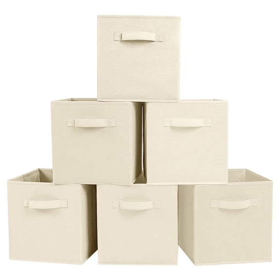 YOYTOO 6 Pack Foldable Cube Storage Bins, 11" Collapsible Fabric Cube Organizer Baskets Bins, Beige