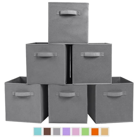 YOYTOO 6 Pack Foldable Cube Storage Bins, 11" Collapsible Fabric Cube Organizer Baskets Bins, Gray