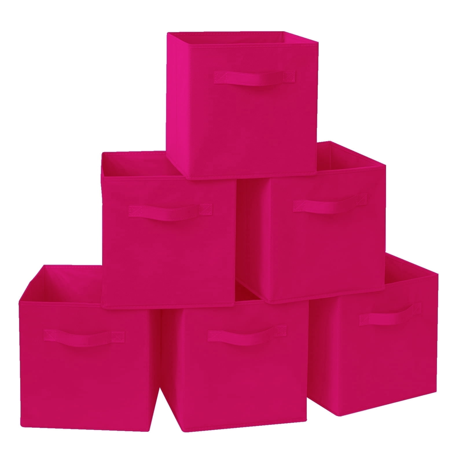 YOYTOO 6 Pack Foldable Cube Storage Bins, 11" Collapsible Fabric Cube Organizer Baskets Bins,Hotpink