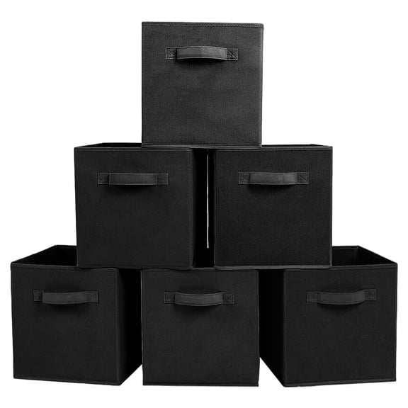 YOYTOO 6 Pack Foldable Cube Storage Bins, 11" Collapsible Fabric Cube Organizer Baskets Bins, Black