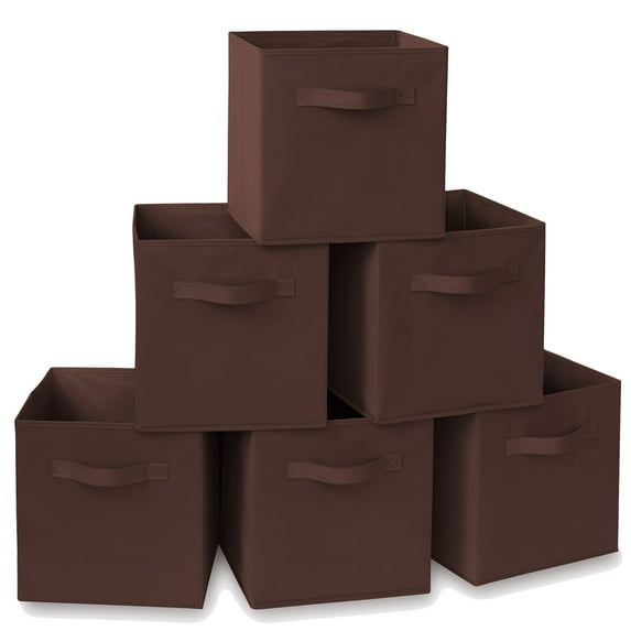 YOYTOO 6 Pack Foldable Fabric Cube Storage Bins, 11" Collapsible Cube Organizer Baskets Bins, Brown