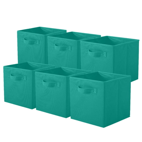 YOYTOO 6 Pack Foldable Cube Storage Bins, 11" Collapsible Fabric Cube Organizer Baskets Bins, Forest Green