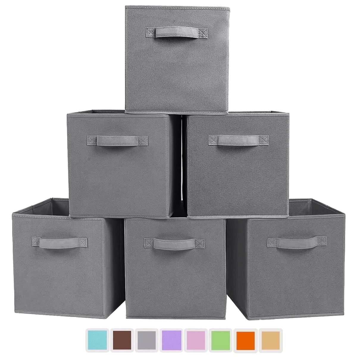 YOYTOO 6 Pack Foldable Cube Storage Bins, 11" Collapsible Fabric Cube Organizer Baskets Bins, Gray