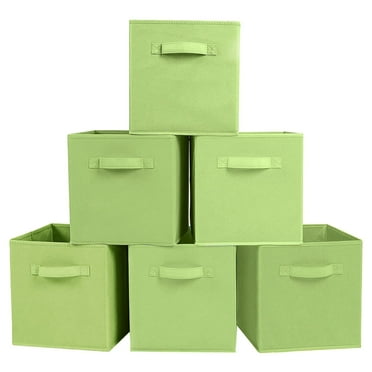 YOYTOO 6 Pack Foldable Fabric Cube Storage Bins, 11" Collapsible Cube Organizer Baskets Bins, Green
