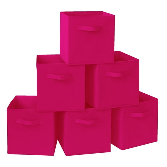 YOYTOO 6 Pack Foldable Cube Storage Bins, 11" Collapsible Fabric Cube Organizer Baskets Bins, Hotpink
