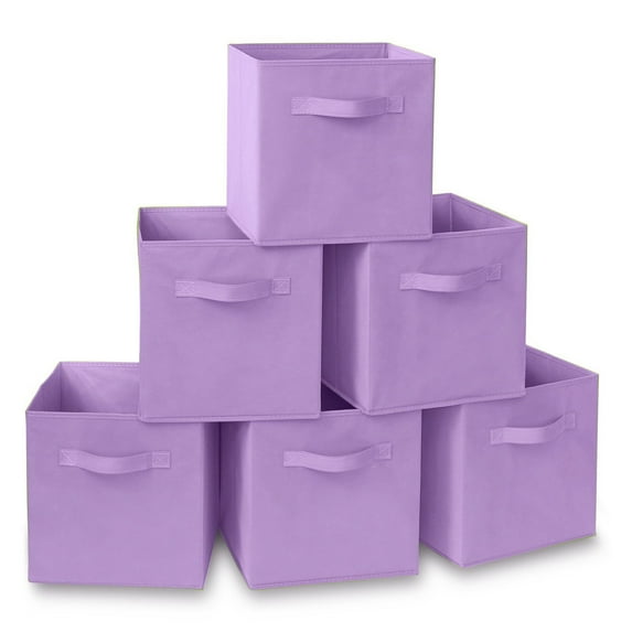 YOYTOO 6 Pack Foldable Cube Storage Bins, 11" Collapsible Fabric Cube Organizer Baskets Bins, Light Purple