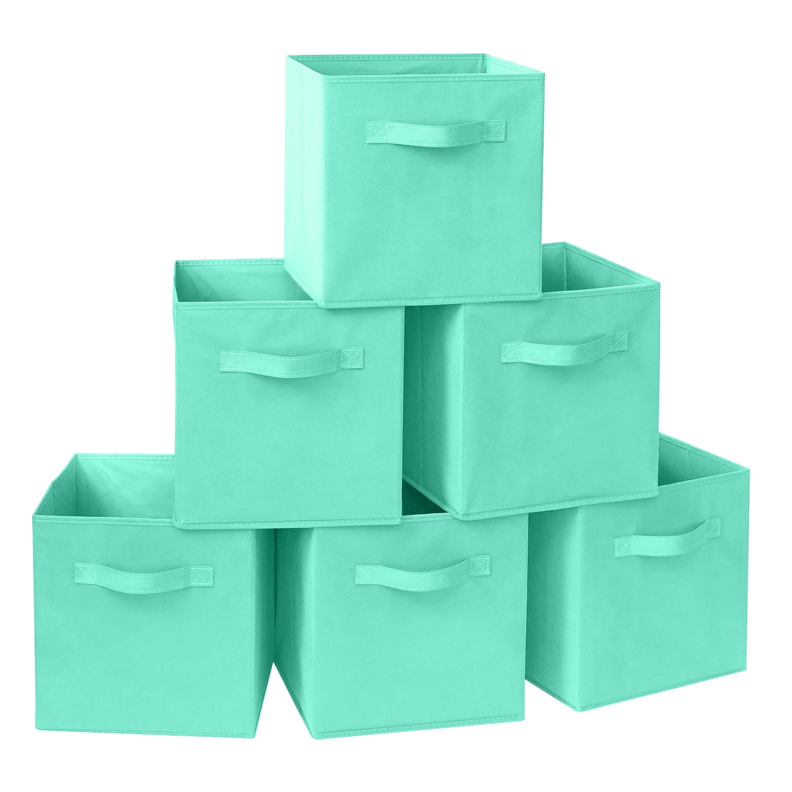 YOYTOO 6 Pack Foldable Cube Storage Bins, 11" Collapsible Fabric Cube Organizer Baskets Bins, Mint Green
