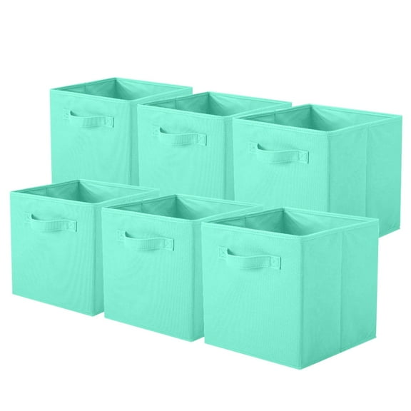 YOYTOO 6 Pack Foldable Cube Storage Bins, 11" Collapsible Fabric Cube Organizer Baskets Bins, Mint Green