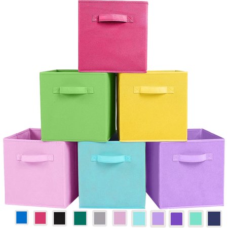 YOYTOO 6 Pack Foldable Cube Storage Bins, 11" Collapsible Fabric Cube Organizer Baskets Bins, Multicolor