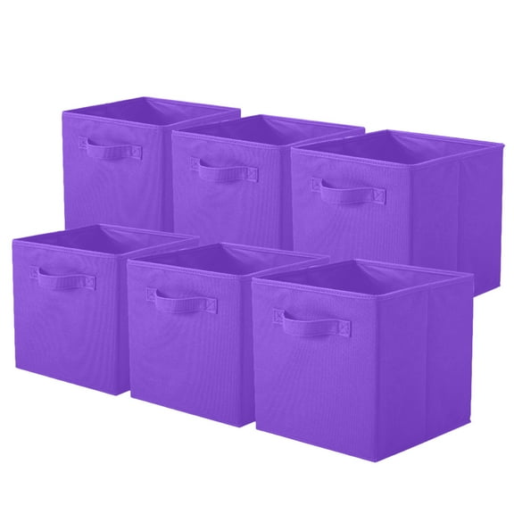 YOYTOO 6 Pack Foldable Fabric Cube Storage Bins, 11" Collapsible Cube Organizer Baskets Bins, Purple