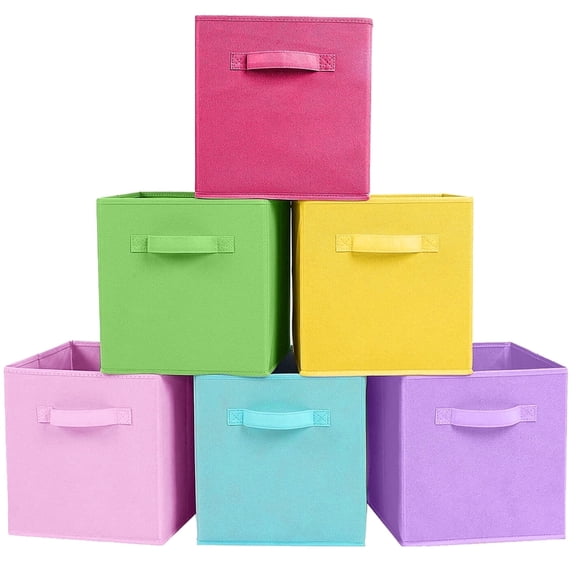 YOYTOO 6 Pack Foldable Cube Storage Bins, 11" Collapsible Fabric Cube Organizer Baskets Bins, Multicolor