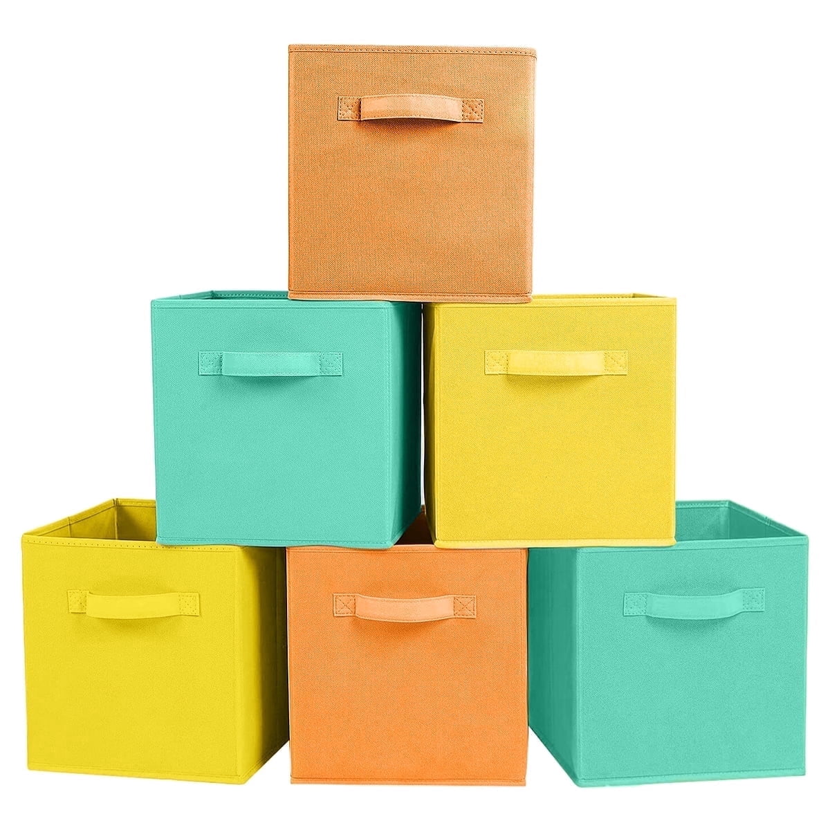 YOYTOO 6 Pack Foldable Cube Storage Bins, 11" Collapsible Fabric Cube Organizer Baskets Bins, Orange & Mint & Yellow