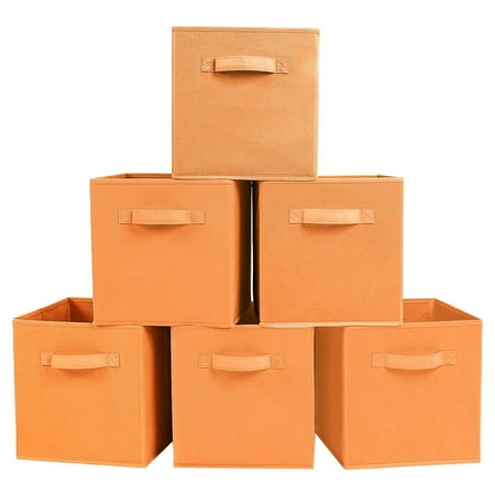 YOYTOO 6 Pack Foldable Fabric Cube Storage Bins, 11" Collapsible Cube Organizer Baskets Bins, Orange