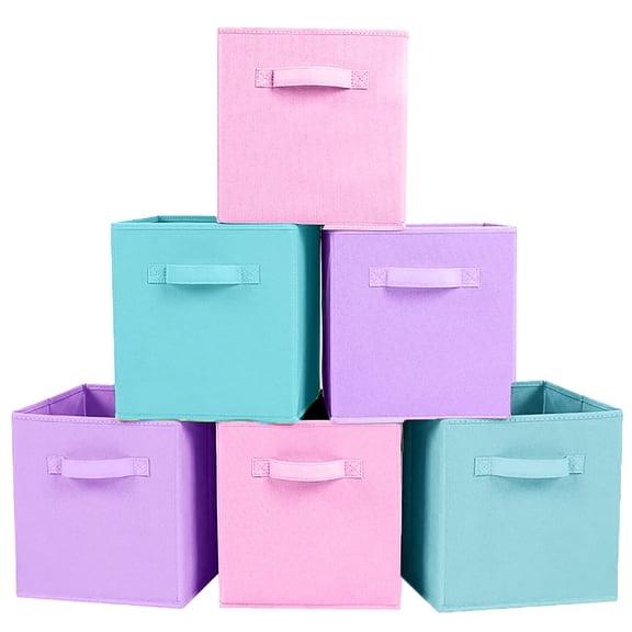 YOYTOO 6 Pack Foldable Cube Storage Bins, 11" Collapsible Fabric Cube Organizer Baskets Bins, Multicolor