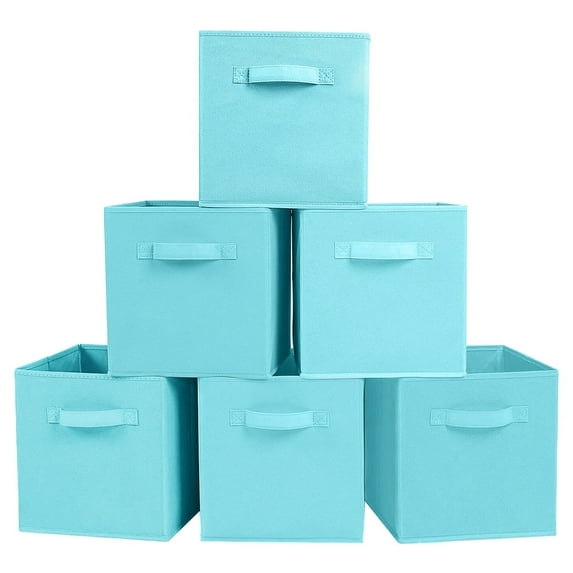 YOYTOO 6 Pack Foldable Cube Storage Bins, 11" Collapsible Fabric Cube Organizer Baskets Bins, Blue
