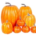 thumbnail image 1 of YOYTOO 7 Pcs Artificial Fake Pumpkins Fall Decoration, 4 Sizes, DIY Foam Pumpkins for Halloween Autumn Harvest Thanksgiving Table top House Dining Table Party Decoration (Orange), 1 of 10