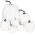 thumbnail image 1 of YOYTOO 7 Pcs Artificial Fake Pumpkins Fall Decoration, 4 Sizes, DIY Foam Pumpkins for Halloween Autumn Harvest Thanksgiving Table top House Dining Table Party Decoration (White), 1 of 10