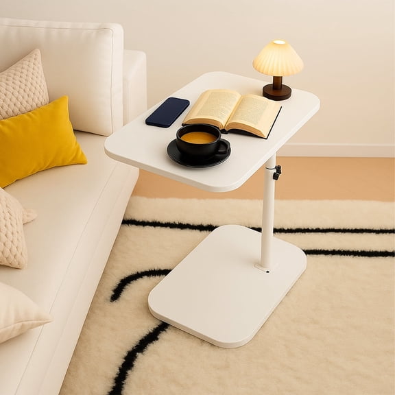 YOYTOO Adjustable Small Side Table End Table Accent Table Tray Table for Living Room Small Spaces, White