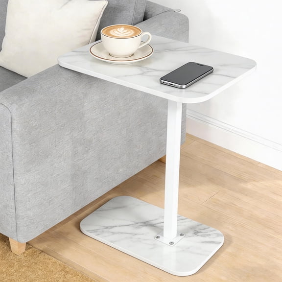 YOYTOO Adjustable Small Side Table End Table Accent Table Tray Table for Living Room Small Spaces, White