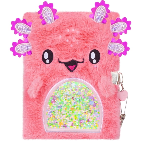 YOYTOO Axolotl Furry Diary with Lock and Key, Private Fuzzy Axolotl Journal Notebook Diaries for School