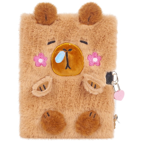 YOYTOO Capybara Furry Diary with Lock and Key, Private Fuzzy Capybara Journal Notebook Diaries for School
