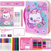 YOYTOO Cat Marker Sets for Kids, Art Supplies Craft Drawing Kits Stationary Set Markers Coloring Book with Pencils Case for Girls
