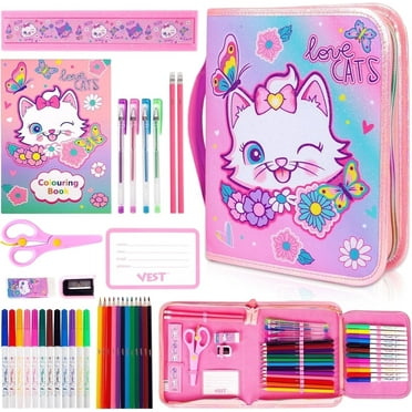 YOYTOO Cat Marker Sets for Kids, Art Supplies Craft Drawing Kits Stationary Set Markers Coloring Book with Pencils Case for Girls
